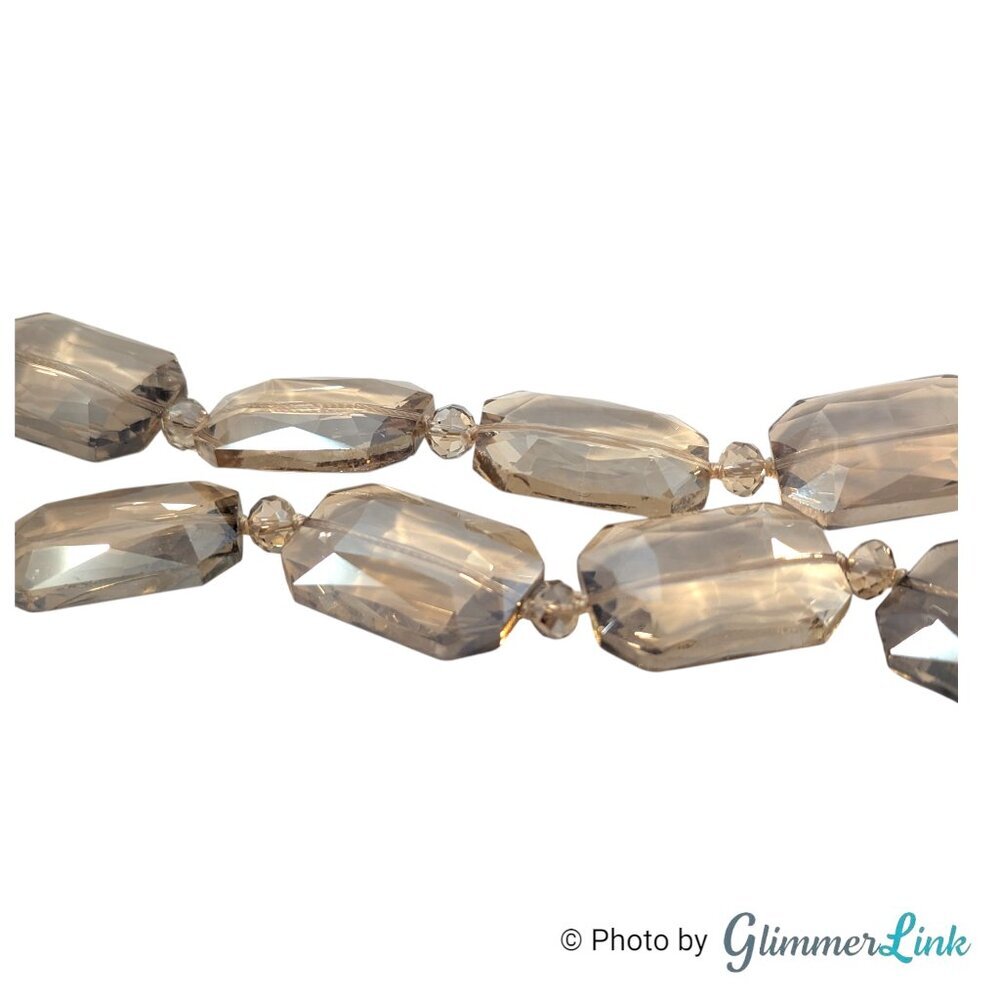 Smokey Champagne Acrylic Statement Necklace Faceted Rectangle Beads - Picture 8 of 11